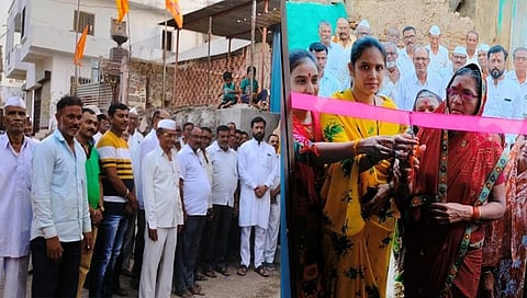 पिंपळनेर : ग्रामस्थांसाठी उपलब्ध करून देण्यात आलेल्या या थंड पाण्याच्या संचाचे उद्घाटन करताना प्रभागातील महिला. तसेच उपस्थित कासारे ग्रामस्थ. (छाया:अंबादास बेनुस्कर)