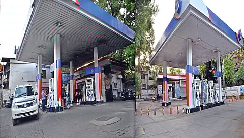 नाशिक : शहरातील काही पेेट्रोलपंप सुरू असून, इंधन वितरित केले जात आहे तर, काही पंप बंद ठेवण्यात आले आहेत. (छाया : हेमंत घोरपडे)