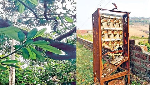 रत्नागिरी ः शहरातील किल्ला येथे बसवण्यात आलेल्या पथदीपाचा तुटलेला एलईडी, दुसर्या छायाचित्रात जुन्या डीपी न काढता तशाच ठेवण्यात आल्या आहेत.