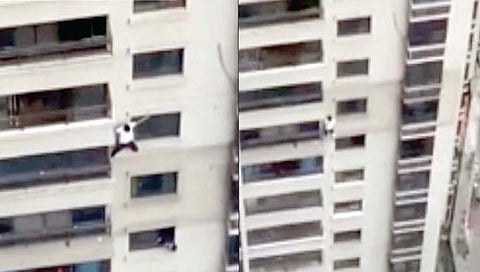तीस मजली इमारतीवरून उतरला खाली!