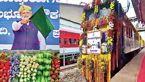 रत्नागिरी : पंतप्रधान नरेंद्र मोदी यांनी बंगळुरू येथून व्हिडीओ कॉन्फरन्सिंगद्वारे कोकण रेल्वेच्या विद्युतीकरणाचे राष्ट्रार्पण केल्यानंतर रत्नागिरी स्थानकावरून विद्युत इंजिनवरील मालगाडीला हिरवा झेंडा दाखवल्यानंतर ती मार्गस्थ झाली.