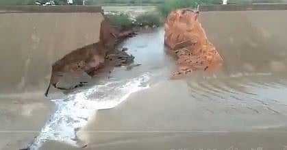 मुख्यमंत्र्यांच्या उद्घाटनानंतर लगेचच नर्मदा कालवा फुटला
