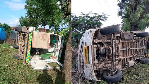 औरंगाबाद : रस्त्याच्या खड्ड्यात रुग्णवाहिका उलटून डॉक्टर आणि चालक जखमी