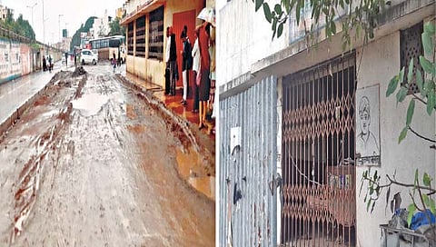 1) शिरवळ बसस्थानकात असे चिखलाचे साम्राज्य झाले आहे. 2) बसस्थानकातील बंद असलेले महिलांचे स्वच्छतागृह.