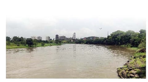 जलपर्णीमुक्त झालेली इंद्रायणी नदी.