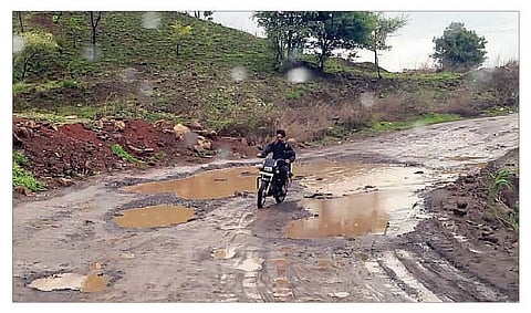 जिल्हा मार्ग व ग्रामीण भागात पावसामुळे रस्ते खचल्याने ठिकठिकाणी पाणी साचत आहे.