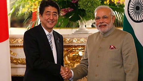 Japanese Former Prime Minister Shinzo Abe and Indian Prime Minister Narendra Modi