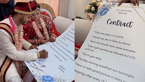 Wedding Contract : हार घालताच नववधुने मुलाकडून सही करुन घेतले लग्नाचे कॉन्ट्रॅक्ट (Video)