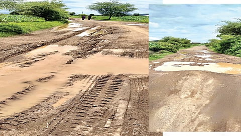 मालेगाव : काळेवाडी ते जळगाव (नि.) तसेच भडखांब ते जळगाव (नि) रस्त्याची झालेली दुरवस्था.