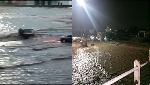 पंचवटी : वाघाडीला अचानक आलेल्या पुरामुळे गौरी पटांगणावरून वाहणारे पाणी. (छाया : गणेश बोडके)