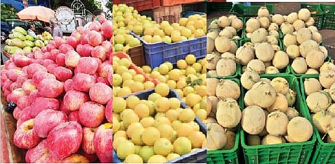 फळबाजारात हिमाचलच्या सफरचंदासह पुणे विभागातून दाखल झालेले मोसंबी व खरबूज.