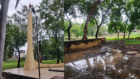 पैठण येथे हुतात्म भाऊराव कानडे यांच्या स्मारकाच्या परिसराची झालेली दुरावस्था. (छाया - दादासाहेब गलांडे)