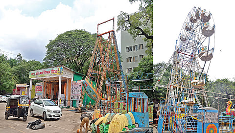 नाशिक : बी. डी. भालेकर मैदानावर ऐन गणेश मंडपालगत उभारण्यात आलेला जहाजपाळणा.(छायाचित्रे : हेमंत घोरपडे)