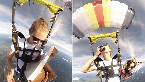 Woman Enjoys : व्हायरल व्हिडिओ! पाहावे ते नवलच; ‘ही’ महिला खाते हवेत उडताना केक