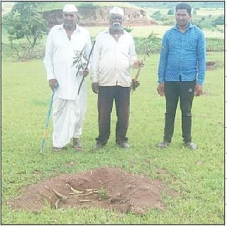 कोये येथे आंबा रोपांची मोडतोड केल्याचे दाखविताना शेंडगे शेतकरी.