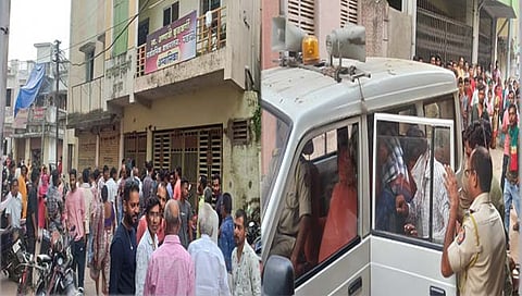 भंडारा : याच अभ्यासिकेत गोळीबार झाला, आरोपीला अटक करुन नेताना पोलिस.