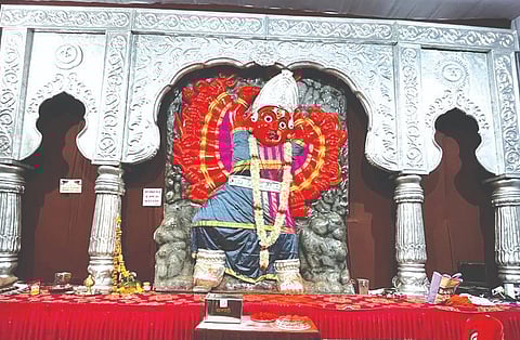 सिन्नर : शिवराज मित्रमंडळातर्फे आडवा फाटा येथे बसविण्यात आलेली सप्तशृंगीदेवी.