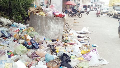 सणसवाडी ग्रामपंचायतीकडे जाणार्या रस्त्यावरील साठलेला कचरा.