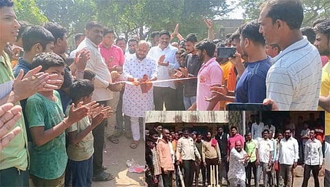 जळगाव : क्रिकेट स्पर्धेचे उद्घाटन झाल्यानंतर जोरदार बॅटिंग करताना पाणीपुरवठा व स्वच्छता मंत्री तथा पालकमंत्री गुलाबराव पाटील.