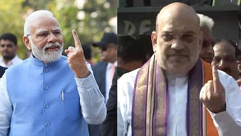 Gujarat Election Polling for final phase : गुजरात निवडणूक- पंतप्रधान नरेंद्र मोदी, गृहमंत्री अमित शहा यांनी बजावला मतदानाचा हक्क