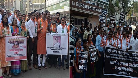 जळगाव : महापालिकेसमोर भाजप-शिवसेना आमनेसामने; जोरदार घोषणाबाजी