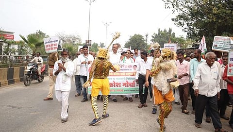 चंद्रपूर : वाघांच्या बंदोबस्तासाठी तहसील कार्यालयावर आक्रोश मोर्चा