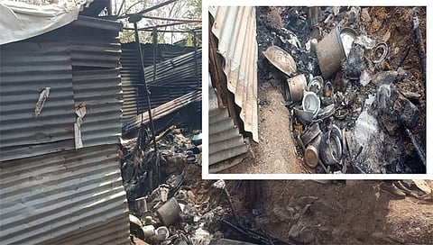 म्हसरूळ : म्हसोबावाडी येथे शॉर्टसर्किटमुळे आग लागल्याने घराचे व साहित्याचे झालेले नुकसान. (छाया : गणेश बोडके)