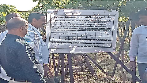 वणी : बँकेने बांधावर लावलेले फलक. (छाया : अनिल गांगुर्डे)