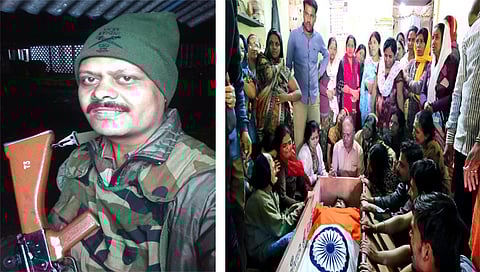 चांदवड : शहिद जवान सूरज उल्हास चौबे यांचे अंतिम दर्शन घेताना नागरिक.