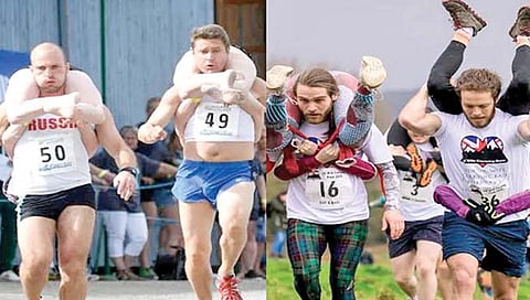 पत्नीला पाठीवर घेऊन पळण्याची शर्यत; विजेत्याला इनामही हट के