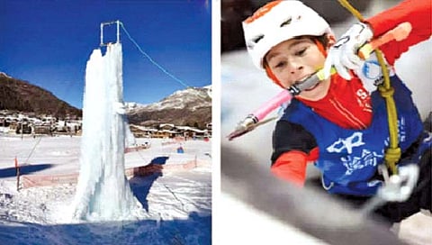 80 फूट उंचीच्या बर्फाच्या भिंतीवर चढणारा मुलगा