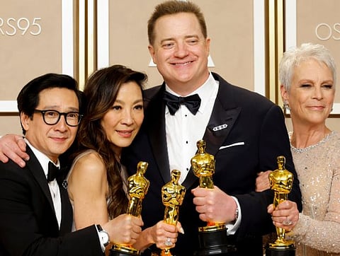 Ke Huy Quan, Michelle Yeoh, Brendan Fraser and Jamie Lee Curtis