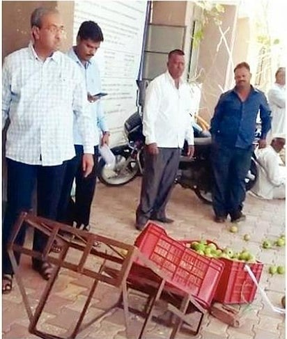 तहसीलदारांनी शेतकर्यांचे पेरु वाटप आंदोलन चिरडले, अर्वाच्च भाषेचा वापर करीत पेरू फेकले