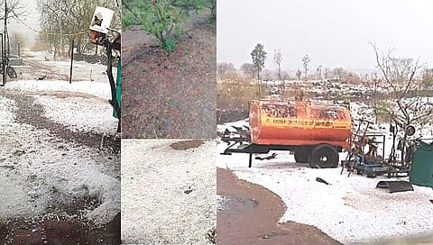 बीड : आष्टी तालुक्यात गारांचा खच; जोरदार वार्यासह पाऊस