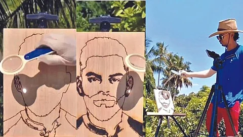 भिंगाने लाकूड जाळून बनवले कोहलीचे चित्र