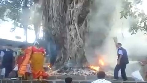 अंबाबाई मंदिराच्या आवारातील वटपूजनावेळी दोर्यांनी घेतला पेट