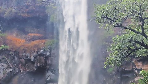 सातारा : केळवली धबधबा फेसाळू लागला; डोंगररांगांवर रिमझिम पाऊस