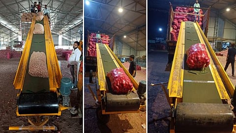 Nashik Lasalgaon : कांदा ट्रकमध्ये भरण्यासाठी आता अत्याधुनिक मशीनरी