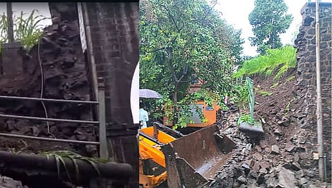 कोल्हापूर : ऐतिहासिक खासबाग मैदानाची भिंत ढासळली; दोन महिला अडकल्या | Kolhapur Khasbag Maidan Wall collapsed