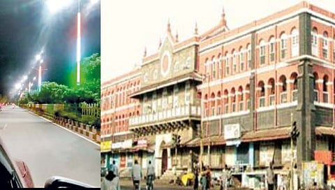 कोल्हापुरातील विद्युत खांबाना तिरंगी लुक