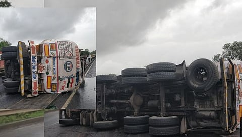 मुंबई-अहमदाबाद राष्ट्रीय महामार्गावर ऑइल टँकर पलटला; गुजरातकडे जाणारी वाहतूक विस्कळीत