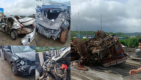 मुंबई-पुणे एक्स्प्रेस वेवर कंटेनरसह ५ कारचा अपघात; २ ठार, ४ जखमी