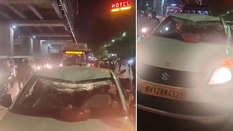 पुण्यात मेट्रो स्टेशनचा लोखंडी भाग चारचाकीवर कोसळला; सुदैवाने जीवितहानी नाही