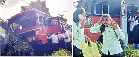 Ahmednagar Accident : मोठा अनर्थ टळला! खचाखच भरलेली एसटी बस चारीत कोसळली; महिलांसह अनेक शालेय विद्यार्थी जखमी