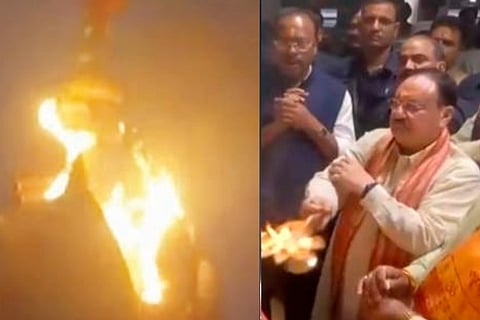 Pune Fire : पुण्यात मोठी दुर्घटना टळली! भाजपचे राष्ट्रीय अध्यक्ष आरती करताना लागली आग