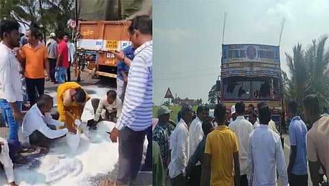 कोल्हापूर: शिरोळमध्ये ‘स्वाभिमानी’कडून साखरेचा ट्रक फोडला