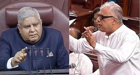 security breach in parliament: राज्यसभा सभापती जगदीप धनखड. दुसर्या छायाचित्रात राज्यसभेत बाेलताना तृणमूल काँग्रेसचे खासदार डेरेक ओब्रायन.