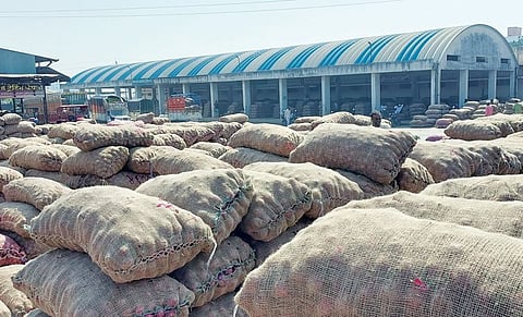 Pune News : लाल कांद्यांची उपबाजारात मोठी आवक; मात्र दर घसरलेलेच