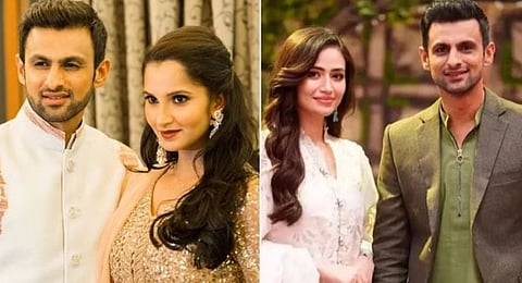 पाकिस्तानचा माजी कर्णधार शोएब मलिक याला भारताची माजी टेनिसपटू सानिया मिर्झाने तलाक दिला आहे. दुसर्या छायाचित्रात पाकिस्तानची अभिनेत्री सना जावेदसाेबत शोएब मलिक.