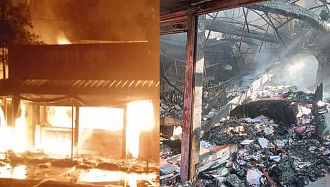 ७ दुकांना भीषण आग